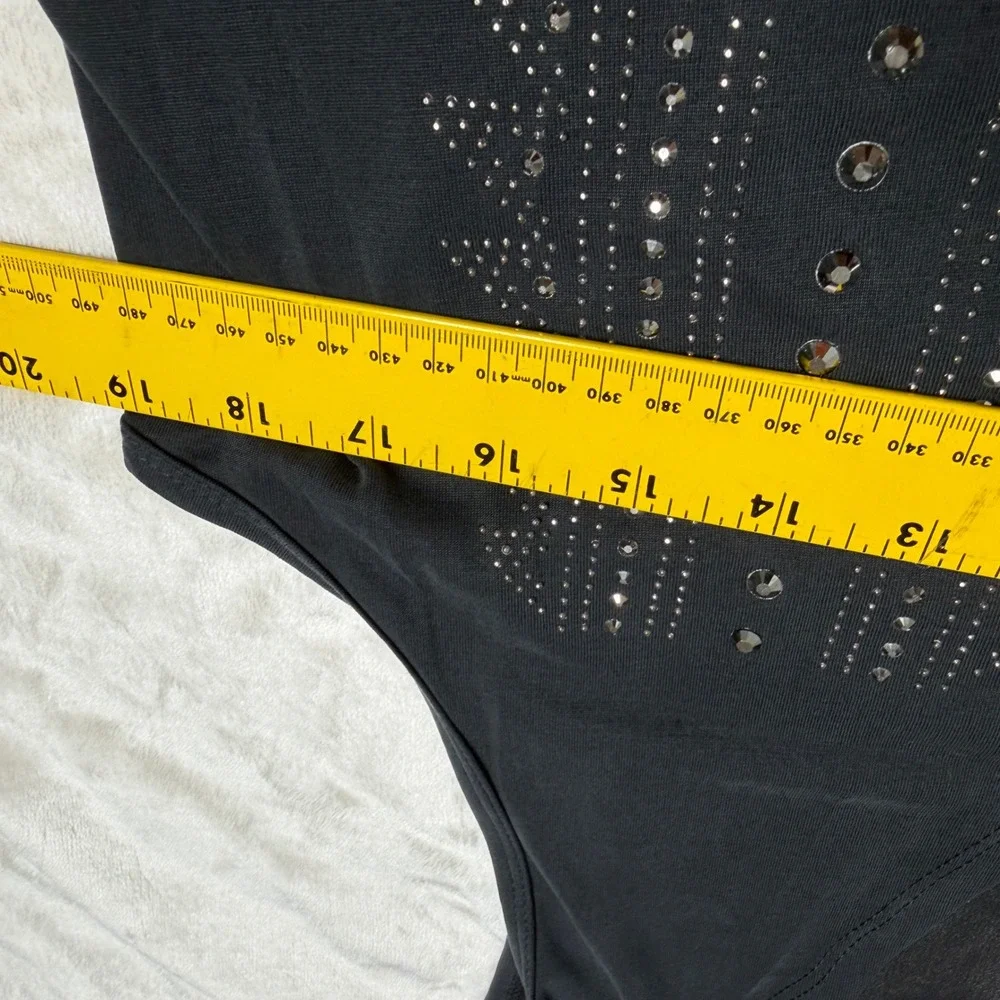 VOCAL USA Black Embellished Sleeveless Vest Rhinestone Sheer Back Medium - Picture 8 of 11